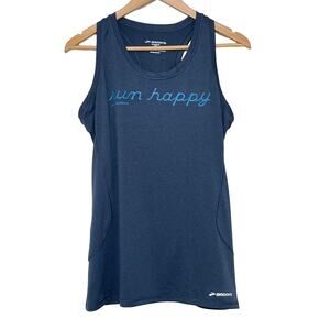Brooks Women's Large Navy Blue Run Happy Sleeveless Racerback Running Tank Top